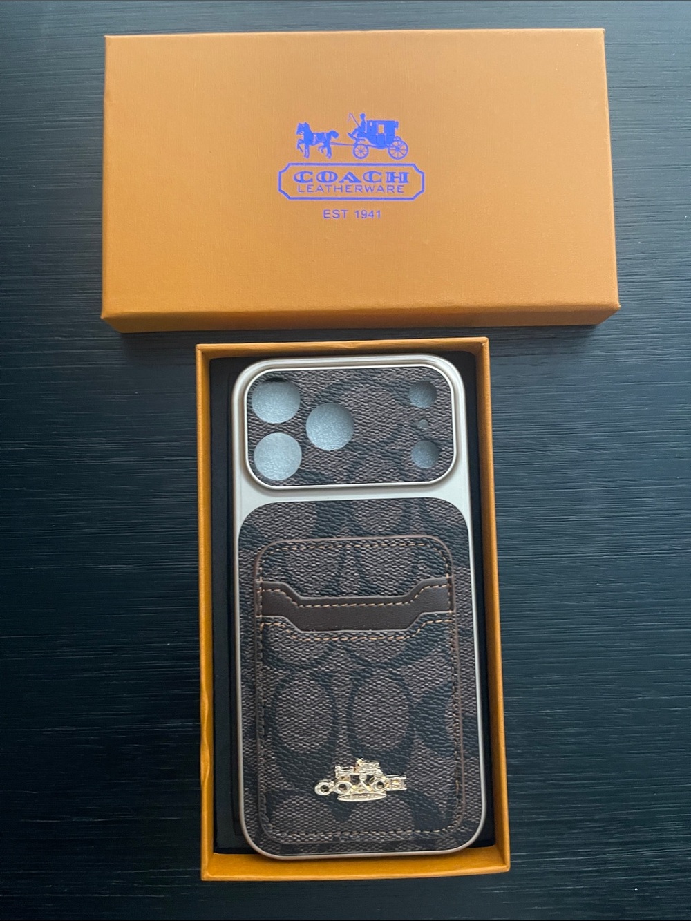 Coach Brown Signature Canvas Magnetic Card Wallet Phone Case
